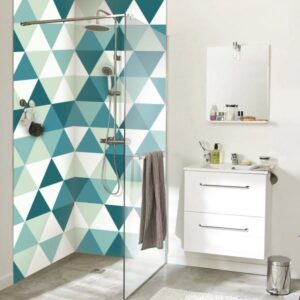 panneau mural douche triangles scandinaves bleus