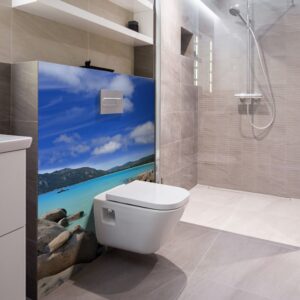 panneau mural salle de bains île paradisiaque