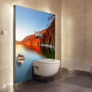 panneau mural salle de bains lac d'automne