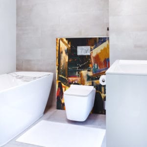 panneau mural salle de bains ville nocturne