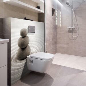 panneau mural salle de bains sable et galets