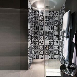 panneau mural douche carreaux noir et blanc