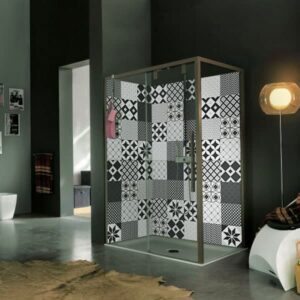 panneau mural douche geometric tiles