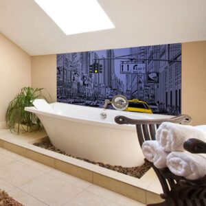 crédence baignoire ambiance urbaine bleu