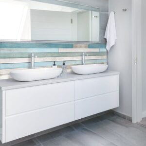 panneau mural salle de bains cabane bord de mer