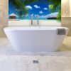 revêtement mural salle de bains sur mesure, photo plage et palimiers, panodeco blue lagon