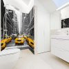 Photo new york noir et blanc, taxis jaunes, impression grand format, crédence douche sur mesure