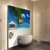 Habillage mur salle de bains, crédence étanche et décorative, ambiance voyage, plage et palmiers
