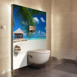 panneau mural salle de bains blue lagon