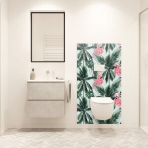 Panneau mural salle de bains exotique avec décor tropical