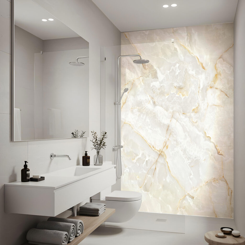 Panneau de douche effet marbre blanc veiné doré, 1 panneau