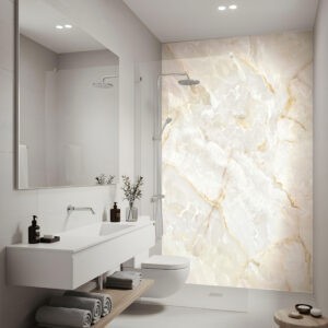 Panneau de douche effet marbre blanc veiné doré, 1 panneau
